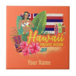 Hawaii Hula Dancer Retro Pacific Souvenir Tegeltje