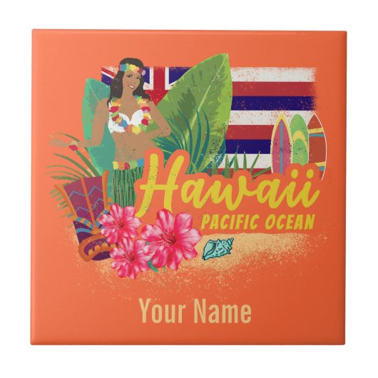 Hawaii Hula Dancer Retro Pacific  Souvenir Tegeltje (Voorkant)