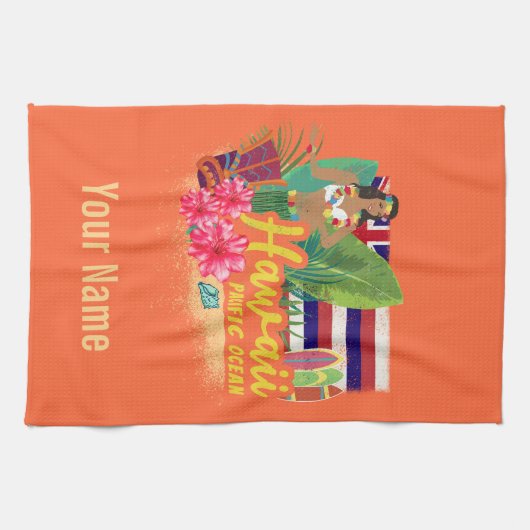 Hawaii Hula Dancer Retro Pacific  Souvenir Theedoek (Horizontaal)