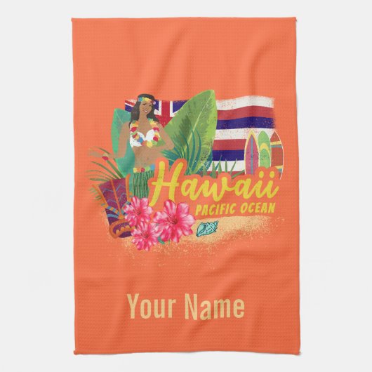 Hawaii Hula Dancer Retro Pacific  Souvenir Theedoek (Verticaal)