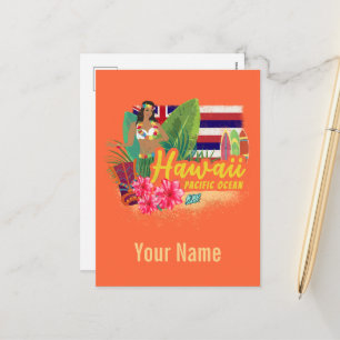 Hawaii Hula Danser Retro Pacific Vintage Souvenir Feestdagenkaart