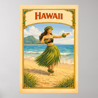 Hawaii Hula Danser Vintage Poster