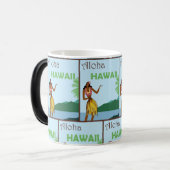 Hawaii Hula Girl – Retro Travel Poster Art Magische Mok (Voorkant links)