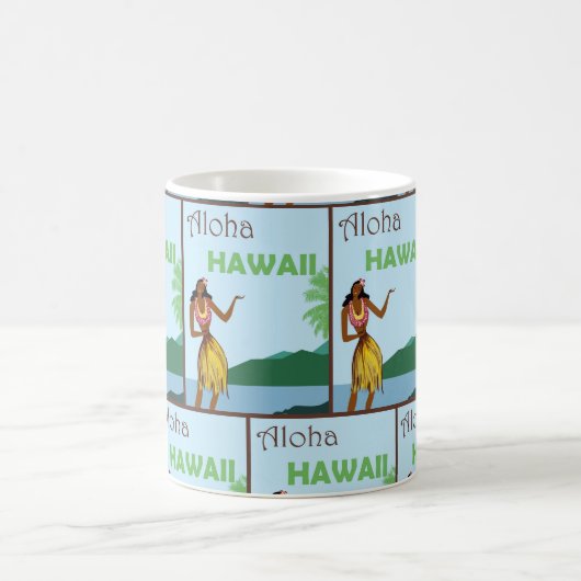  Hawaii Hula Girl – Retro Travel Poster Art Magische Mok (Center)