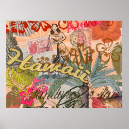 Hawaii Hula Reis Bloem Vintage Poster