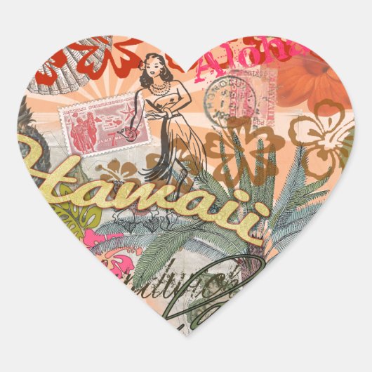 Hawaii Hula Travel Flower  Hart Sticker (Voorkant)