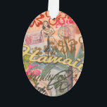 Hawaii Hula Travel Flower Ornament<br><div class="desc">Deze reiscollage in Hawaï is gebaseerd op oude beelden uit Hawaï, waaronder een meisje uit de romp, palmbomen, tropische hibiscus-bloemen, Hawaiiaanse vissen, schelpen en anananas. Voor een unieke Hawaiiaanse gave is deze collage in Hawaï perfect voor de Hawaiiaanse reiziger in je leven.</div>