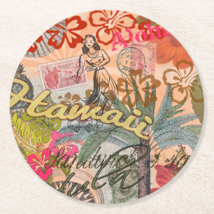 Hawaii Hula Travel Flower  Ronde Kartonnen Onderzetter