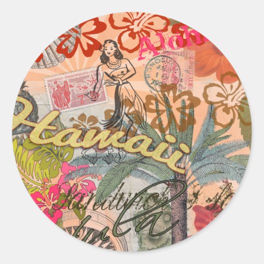 Hawaii Hula Travel Flower Ronde Sticker (Voorkant)
