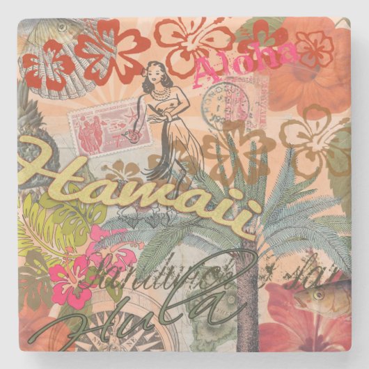 Hawaii Hula Travel Flower  Stenen Onderzetter (Voorkant)