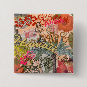 Hawaii Hula Travel Flower Vierkante Button 5,1 Cm