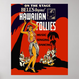 Hawaii huld meisje, traditionele dans, muziek, fee poster