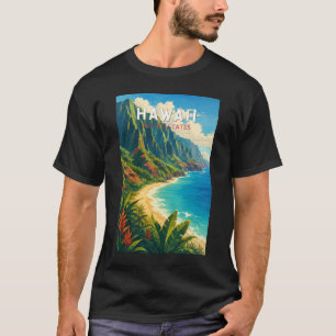 Hawaii Illustratie Reis Kunst Vintage T-shirt