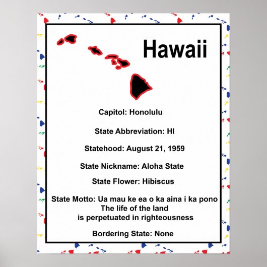 Hawaii Information Educational US State Poster (Voorkant)