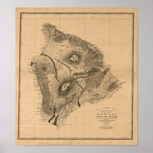 Hawaii Island, 1886, Hawaiian Map Poster (Voorkant)