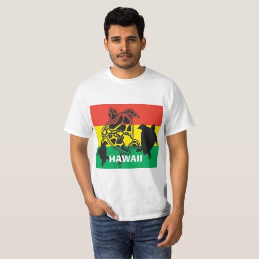 Hawaii Island Reggae Schildpad Vlag T-shirt (Voorkant volledig)