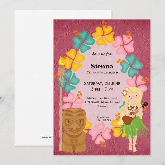 Hawaii-jarig meisje kaart (Voorkant / Achterkant)