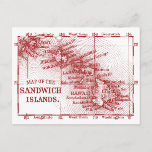 Hawaii-kaart, rood Briefkaart