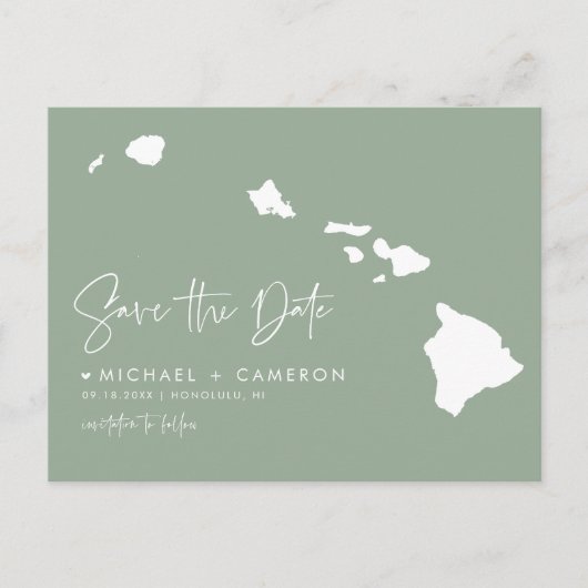 Hawaii Kaart Sage Green Save the Date (Voorkant)