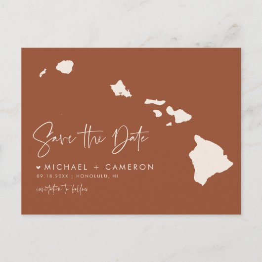 Hawaii Kaart Terracotta Save the Date (Voorkant)