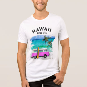 Hawaii Kamaʻaina Roze Vintage Bus Surfplank Tri-Blend Shirt