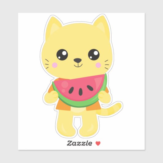 Hawaii Kat, Cute Kat, Gele Kat, Watermeloen, Luau Sticker (Vel)