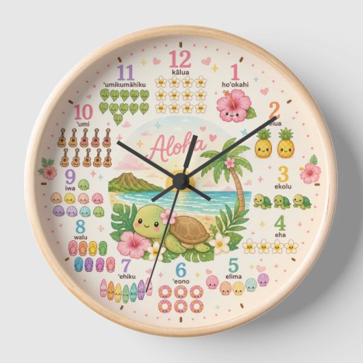 Hawaii Kawaii Honu tropische leuke klok (Voorkant)