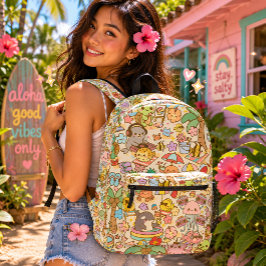 Hawaii Kawaii strand rave Bedrukte Rugzak