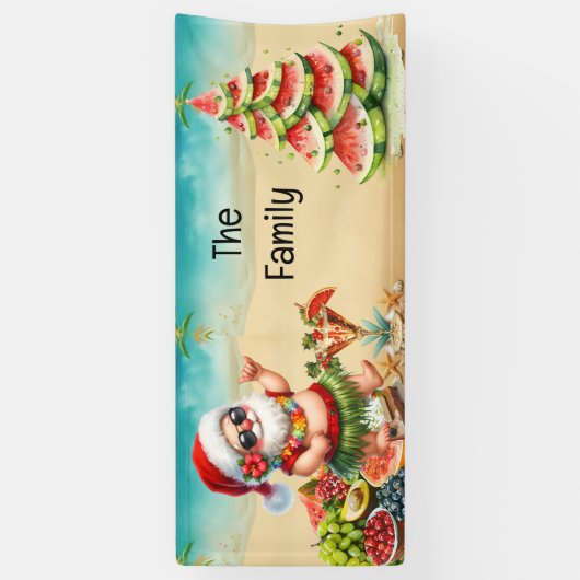 Hawaii Kerstman en Watermeloen Kerstboom Spandoek (Verticaal)
