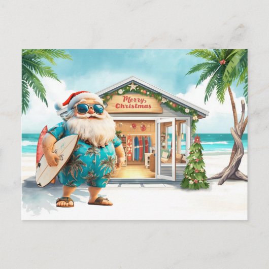 Hawaii Kerstman houdt surfplank Kerstmis Briefkaart (Voorkant)