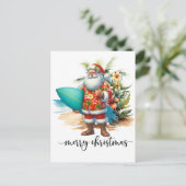 Hawaii Kerstman houdt surfplank Kerstmis Briefkaart (Staand voorkant)