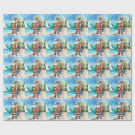 Hawaii Kerstman houdt surfplank Kerstmis Cadeaupapier