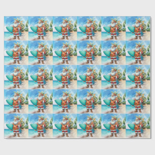 Hawaii Kerstman houdt surfplank Kerstmis Cadeaupapier
