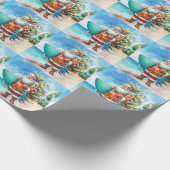 Hawaii Kerstman houdt surfplank Kerstmis Cadeaupapier (Hoek)