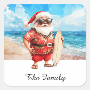 Hawaii KERSTMAN met surfplank op het strand Vierkante Sticker