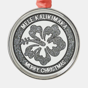 Hawaii Kerstzilverglitter hibiscus ornament