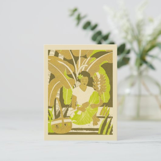 Hawaii  kunst vrouw met bladeren briefkaart (Staand voorkant)