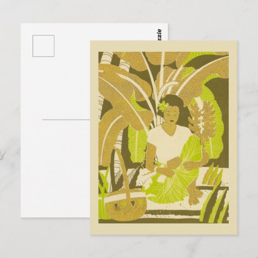 Hawaii  kunst vrouw met bladeren briefkaart (Voorkant / Achterkant)