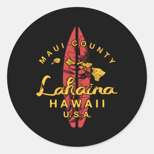 Hawaii Lahaina Maui Hawaiian Islands Surf Ronde Sticker (Voorkant)