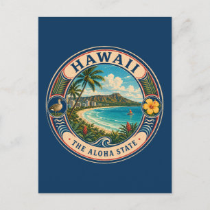 Hawaii Landschap Illustratie Reis Kunst Badge Briefkaart