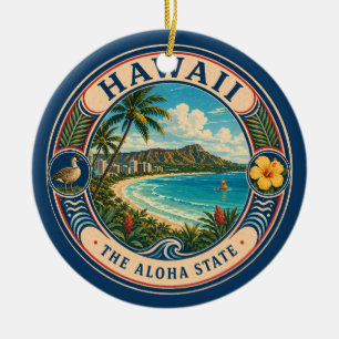 Hawaii Landschap Illustratie Reis Kunst Badge Keramisch Ornament