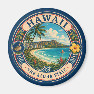 Hawaii Landschap Illustratie Reis Kunst Badge Magneet