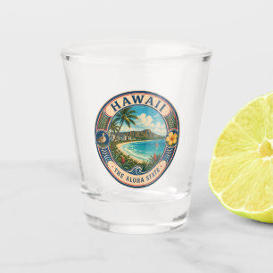Hawaii Landschap Illustratie Reis Kunst Badge Shot Glas
