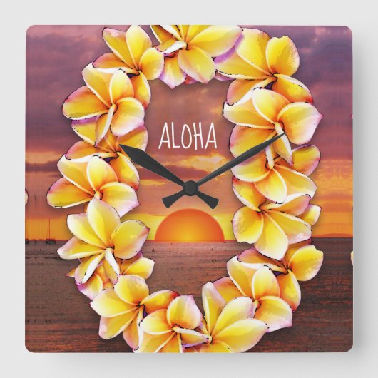 Hawai'i Lei Clock met Aloha Vierkante Klok (Voorkant)