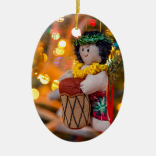 Hawaii Little Drummer Boy Oval met kerstversiering Keramisch Ornament