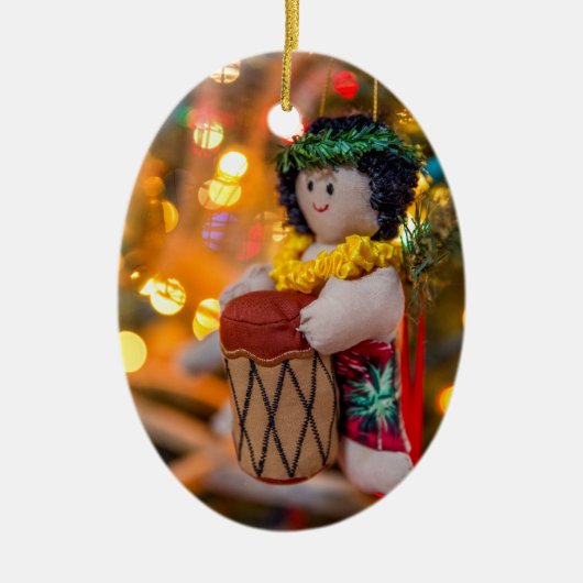 Hawaii Little Drummer Boy Oval met kerstversiering Keramisch Ornament (Voorkant)