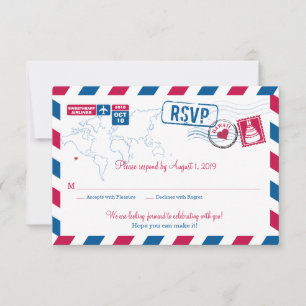 HAWAII Luchtpost Huwelijk RSVP Kaartje