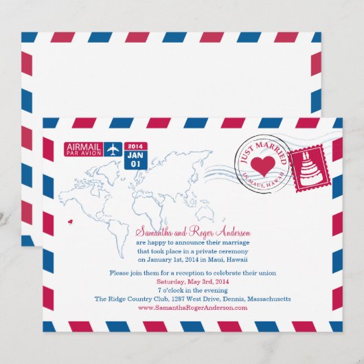 Hawaii Luchtpost Huwelijksreceptie Kaart (Voorkant / Achterkant)