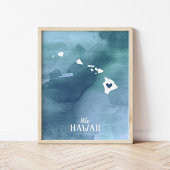 Hawaii Map Blauwe Waterverf Aangepaste Art Print
