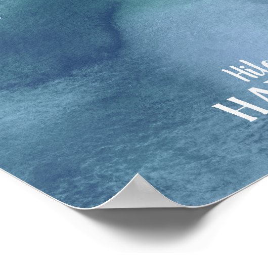 Hawaii Map Blauwe Waterverf Aangepaste Art Print (Hoek)